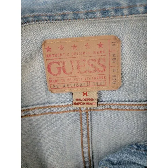 Guess Womens Medium Light Wash Denim Jacket Button-Up Rugged Workwear Style Sz M - Picture 6 of 9